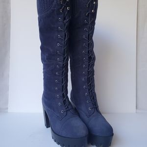 Cobalt blue, suede, platform, boots